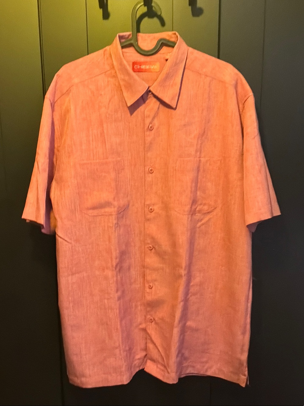 Men's Casual Short-Sleeve Button-Down Shirt in Coral Pink by